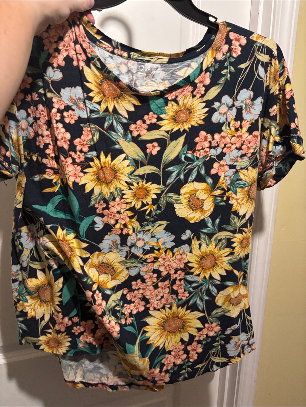 Maurices Black Tee with Yellow Sunflower & Coral Floral Print